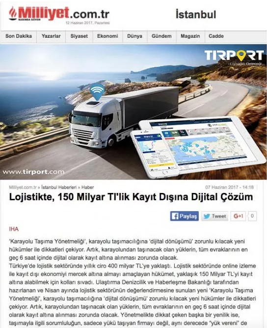 Unregistered Digital Solution of 150 Billion TL in Logistics: TIRPORT