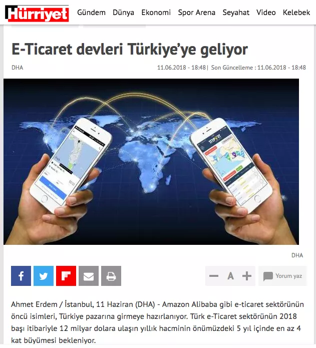 E-Commerce Giants are Coming to Turkey (HÜRRİYET)