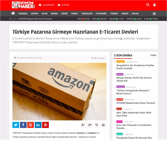 E-Commerce Giants Preparing to Enter the Turkish Market (ECONOMI NEWS)